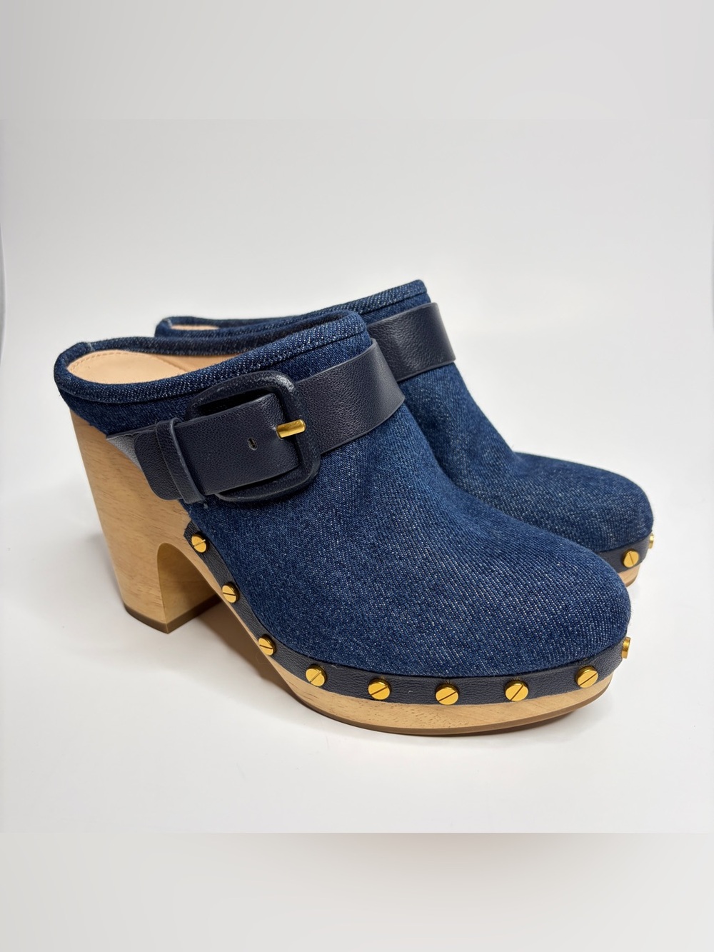 Veronica Beard Dacey Blue Denim Studded Clogs Women's Size 6
